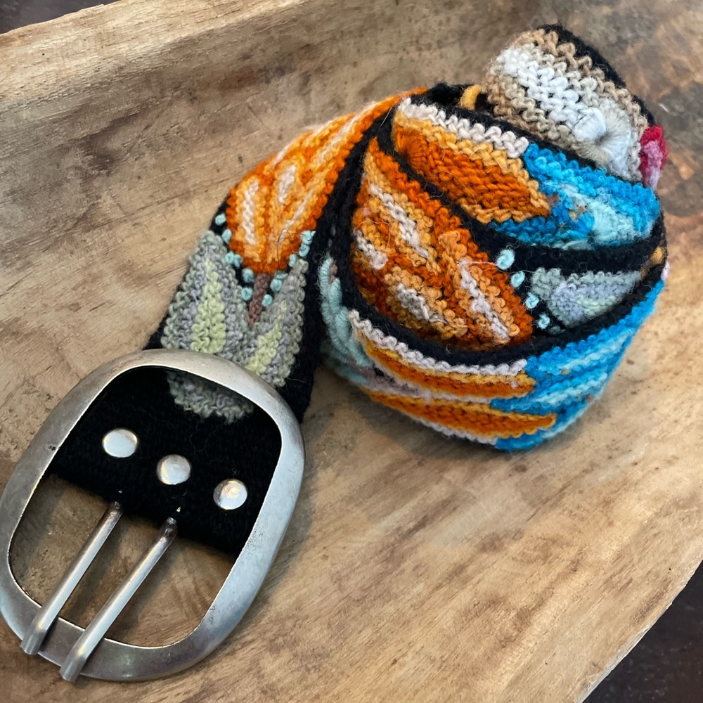 Hand Embroidered Wool Peruvian Belt.